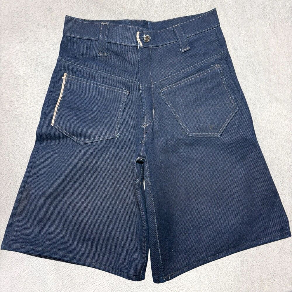 Selvedge Denim Jean Shorts Jorts 30x11” Baggy Raw Hem Dark Wash Denim